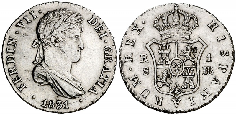 1831. Fernando VII. Sevilla. JB. 1 real. (AC. 680). 2,96 g. Limpiada. MBC+/EBC-.