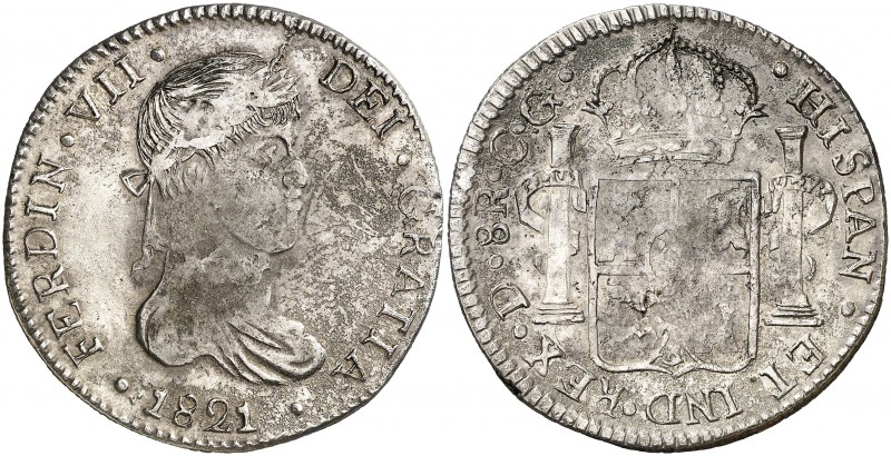 1821. Fernando VII. Durango. CG. 8 reales. (AC. 1199). 26,81 g. Variante de bust...