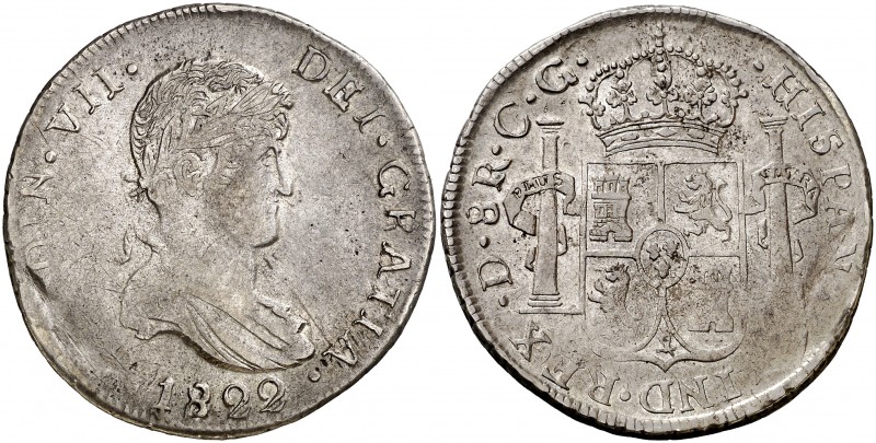 1822. Fernando VII. Durango. CG. 8 reales. (AC. 1200). 27,53 g. Defecto de acuña...