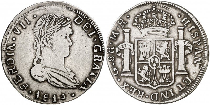 1814. Fernando VII. Guadalajara. MR. 8 reales. (AC. 1206). 26,49 g. Ex Áureo & C...