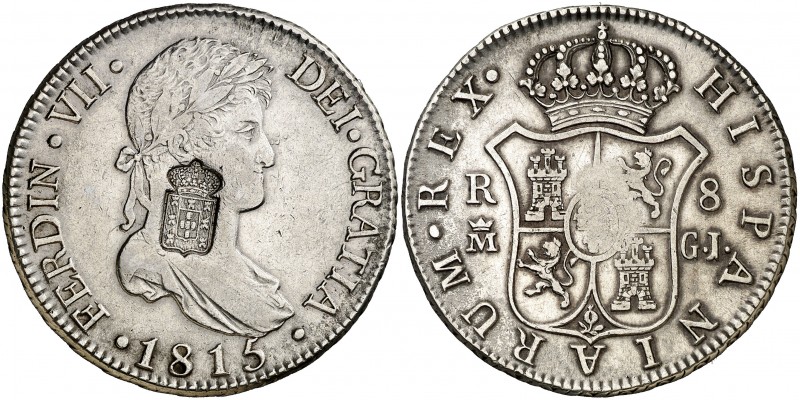 1815. Fernando VII. Madrid. GJ. 8 reales. 26,98 g. Resello escudo de Portugal (D...