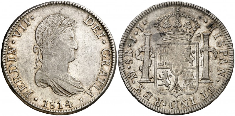 1814/3. Fernando VII. México. JJ. 8 reales. (AC. 1325). 26,87 g. Leves golpecito...