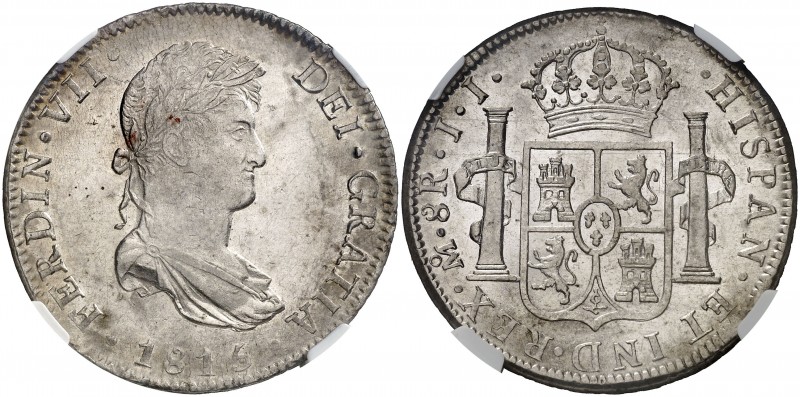 1815. Fernando VII. México. JJ. 8 reales. (AC. 1329). En cápsula de la NGC como ...