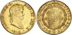 1815/4. Fernando VII. México. HJ. 8 escudos. (AC. 1789) (Cal.Onza 1264). 26,99 g. Leves marquitas. Bonito color. Ex Áureo & Calicó 24/05/2017, nº 2482...