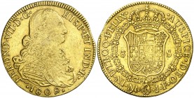 1809. Fernando VII. Santa Fe de Nuevo Reino. JF. 8 escudos. (AC. 1835) (Cal.Onza 1313) (Restrepo 127-6). 26,92 g. MBC-/MBC.