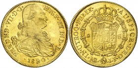 1820. Fernando VII. Santa Fe de Nuevo Reino. JF. 8 escudos. (AC. 1859) (Cal.Onza 1340) (Restrepo 127-34). 26,98 g. Leves marquitas. Bella. Brillo orig...