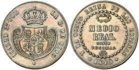 1849. Isabel II. Segovia. 1/2 real = 5 décimas. (AC. 154). 18,78 g. Leves marquitas. Atractiva. Muy rara. EBC-.
