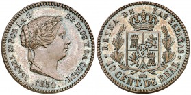 1854. Isabel II. Segovia. 10 céntimos de real. (AC. 170). 3,89 g. Bella. Brillo original. Rara. S/C.