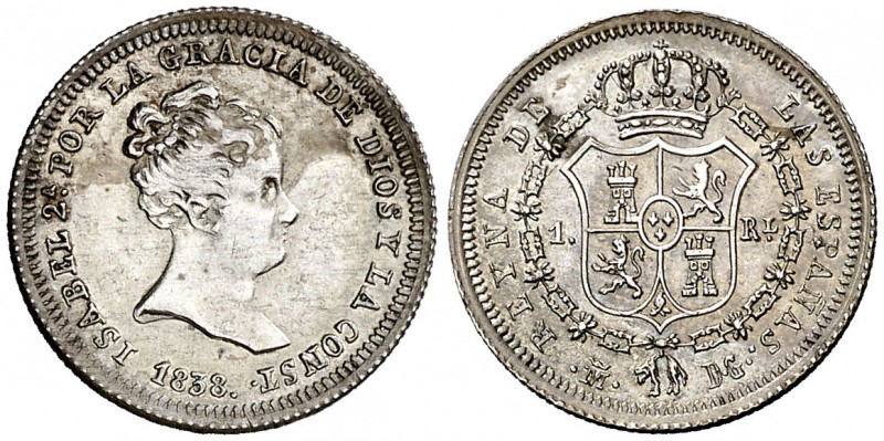 1838. Isabel II. Madrid. DG (Departamento de Grabado). 1 real. (AC. 291). 1,44 g...