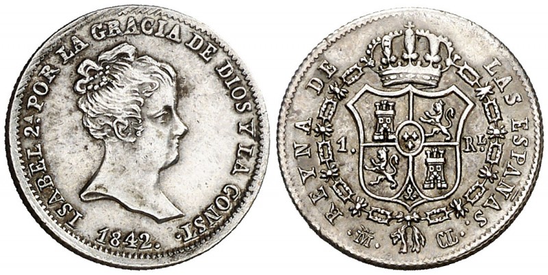 1842. Isabel II. Madrid. CL. 1 real. (AC. 295). 1,48 g. Muy escasa y más así. EB...