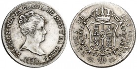 1842. Isabel II. Madrid. CL. 1 real. (AC. 295). 1,48 g. Muy escasa y más así. EBC-/EBC.