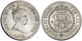 1836. Isabel II. Madrid. CR. 2 reales. (AC. 354). 3 g. Leves rayitas. Atractiva. Escasa y más así. EBC.