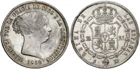1850. Isabel II. Sevilla. RD. 20 reales. (AC. 624). 25,89 g. Rara. EBC-/EBC.