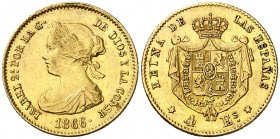 1866. Isabel II. Madrid. 4 escudos. (AC. 689). 3,30 g. Golpecito. MBC+.