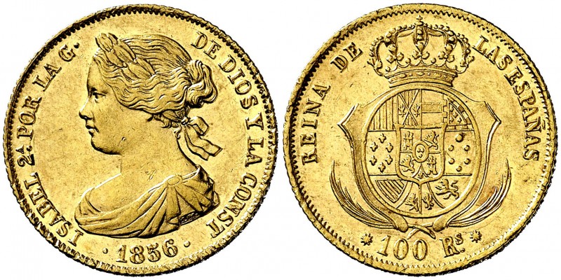 1856. Isabel II. Barcelona. 100 reales. (AC. 766). 8,38 g. Bella. Ex Áureo & Cal...