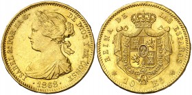 1868*1868. Isabel II. Madrid. 10 escudos. (AC. 815). 8,38 g. Bella. EBC/EBC+.