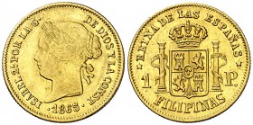 1865. Isabel II. Manila. 1 peso. (Ac. 829). 1,68 g. MBC/MBC+.
