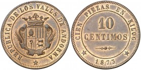 1873. Andorra. 10 céntimos. (AC. 2). 10,15 g. Bella. Muy escasa. S/C.