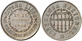 1868. Gobierno Provisional. Segovia. 25 milésimas de escudo. (AC. 10). 6,17 g. Golpecito. Atractiva. Escasa. EBC.