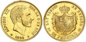 1882*1882. Alfonso XII. MSM. 25 pesetas. (AC. 85). 8,04 g. Golpecitos en canto. Rara. MBC+.
