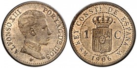 1906*6. Alfonso XIII. SMV. 1 céntimo. (AC. 1). 1,08 g. Bella. Brillo original. Rara y más así. S/C-.