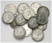 1882 a 1905. Alfonso XII y XIII. 2 pesetas. Lote de 14 monedas, algunas raras. A examinar. BC/MBC.