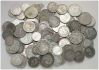 Lote de 125 monedas españolas en plata, diversos valores y periodos. MC/MBC.