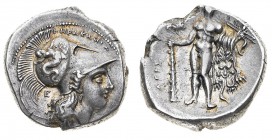 Monete della Magna Grecia
Lucania
Heraclea - Statere databile al periodo 380-281 a.C. - Diritto: testa di Atena a destra con elmo attico crestato e ...