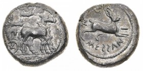 Monete della Magna Grecia
Sicilia
Messana - Tetradramma databile al periodo 455-451 a.C. - Diritto: biga trainata da mule, coronate dalla Vittoria, ...