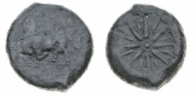 Monete della Magna Grecia
Sicilia
Tauromenium (Taormina) - Litra databile al periodo 344-339 a.C. - Diritto: toro cozzante verso sinistra - Rovescio...