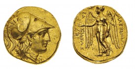 Monete Greche
Macedonia
Alessandro III (336-323 a.C.) - Statere postumo databile al periodo 317-311 a.C. - Diritto: testa di Atena a destra con elmo...