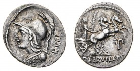 Monete Romane Repubblicane

Denaro al nome P.SERVILI M.F RVLLI databile al 100 a.C. - Zecca: Roma - Diritto: busto di Minerva a sinistra con elmo co...