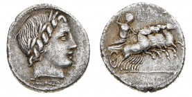 Monete Romane Repubblicane

Denaro anonimo databile al 86 a.C. - Zecca: Roma - Diritto: testa di Apollo a destra; sotto un fulmine - Rovescio: Giove...