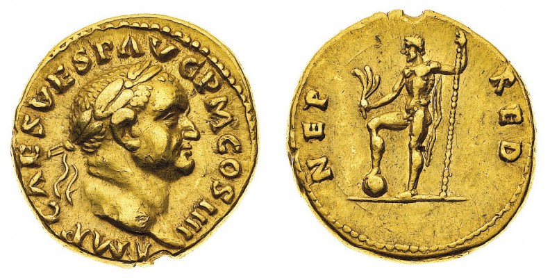 Monete Romane Imperiali
Vespasiano (69-79 d.C.)
Aureo databile agli anni 72-73...