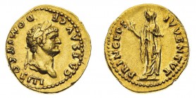Monete Romane Imperiali
Domiziano (81-96 d.C.)
Aureo con il titolo di Cesare databile al 75 d.C. - Zecca: Roma - Diritto: testa laureata di Domizian...