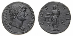 Monete Romane Imperiali
Adriano (117-138 d.C.)
Sesterzio databile al periodo 125-128 d.C. - Zecca: Roma - Diritto: testa laureata dell'Imperatore a ...