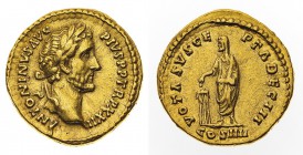 Monete Romane Imperiali
Antonino Pio (138-161 d.C.)
Aureo databile agli anni 158-159 d.C. - Zecca: Roma - Diritto: testa laureata dell'Imperatore a ...