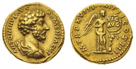 Monete Romane Imperiali
Marco Aurelio (161-180 d.C.)
Aureo databile agli anni 163-164 d.C. - Zecca: Roma - Diritto: busto drappeggiato e corazzato d...