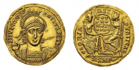 Monete Romane Imperiali
Costanzo II (337-361 d.C.)
Solido databile al periodo 355-357 d.C. - Zecca: Roma - Diritto: busto elmato, diademato e corazz...