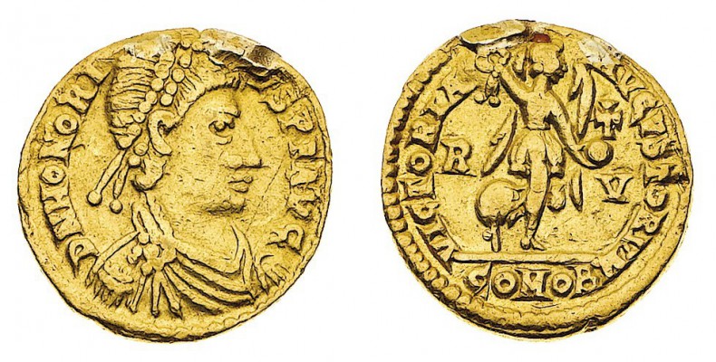 Monete Romane Imperiali
Onorio (395-423 d.C.)
Tremisse databile al periodo 408...