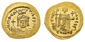 Monete Bizantine

Maurizio Tiberio (582-602) - Solido databile al 583-601 - Zecca: Costantinopoli - Diritto: mezzo busto elmato e diademato dell'Imp...