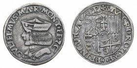 Monete di Zecche Italiane
Casale
Guglielmo II Paleologo (1484-1518) - Testone - Diritto: busto drappeggiato di Guglielmo II a sinistra con folta cap...