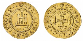 Monete di Zecche Italiane
Repubblica di Genova 
Governo dei Dogi Biennali (1528-1797) - Doppia 1592 - Zecca: Genova - Diritto: castello con data sot...
