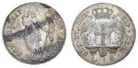 Antichi Stati Italiani
Repubblica di Genova
Governo dei Dogi Biennali (1528-1797) - 8 Lire 1796 - Diritto: due grifoni reggono lo stemma della Repub...