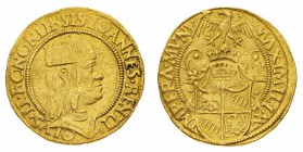 Monete di Zecche Italiane
Antegnate
Giovanni Bentivoglio (1494-1509) - Doppio Ducato - Diritto: busto di Giovanni II a destra - Rovescio: stemma cor...