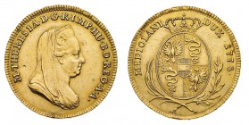 Monete di Zecche Italiane
Ducato di Milano
Maria Teresa d'Asburgo (1778-1780) - Doppia 1778 - Zecca: Milano - Diritto: busto velato di Maria Teresa ...