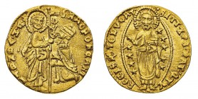Monete di Zecche Italiane
Repubblica di Venezia
Francesco Foscari (1423-1457) - Ducato - Zecca: Venezia - Diritto: il Doge genuflesso riceve da San ...