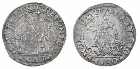 Monete di Zecche Italiane
Repubblica di Venezia
Nicolò da Ponte (1578-1585) - Mezza Giustina maggiore da 80 Soldi - Zecca: Venezia - Diritto: il Dog...