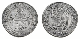 Monete di Zecche Italiane
Repubblica di Venezia
Giovanni I Corner (1625-1629) - Mezzo Scudo della Croce da 70 Soldi - Zecca: Venezia - Diritto: croc...