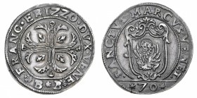 Monete di Zecche Italiane
Repubblica di Venezia
Francesco Erizzo (1631-1646) - Mezzo Scudo della Croce da 70 Soldi - Zecca: Venezia - Diritto: croce...